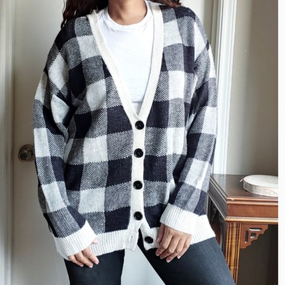wild fable Sweaters - Wild Fable | Black and White Plaid Cardigan